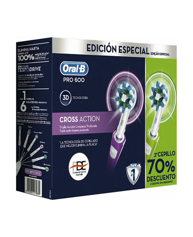 Cepillo de Dientes Eléctrico Oral-B PRO600 3D Violeta Verde Batería recargable