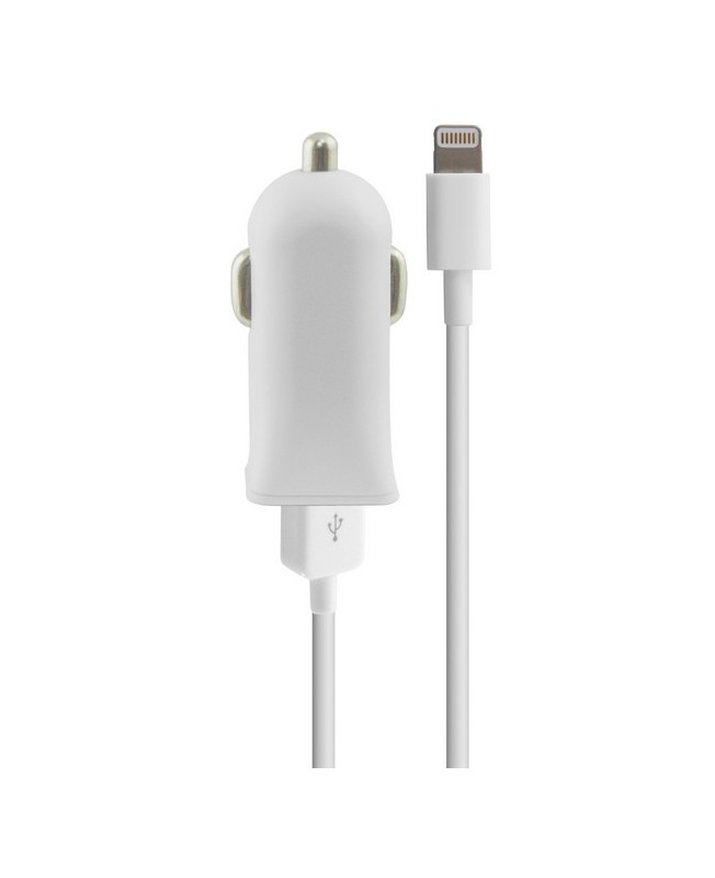 Cargador USB para Coche + Cable Lightning MFi 2.1A Blanco